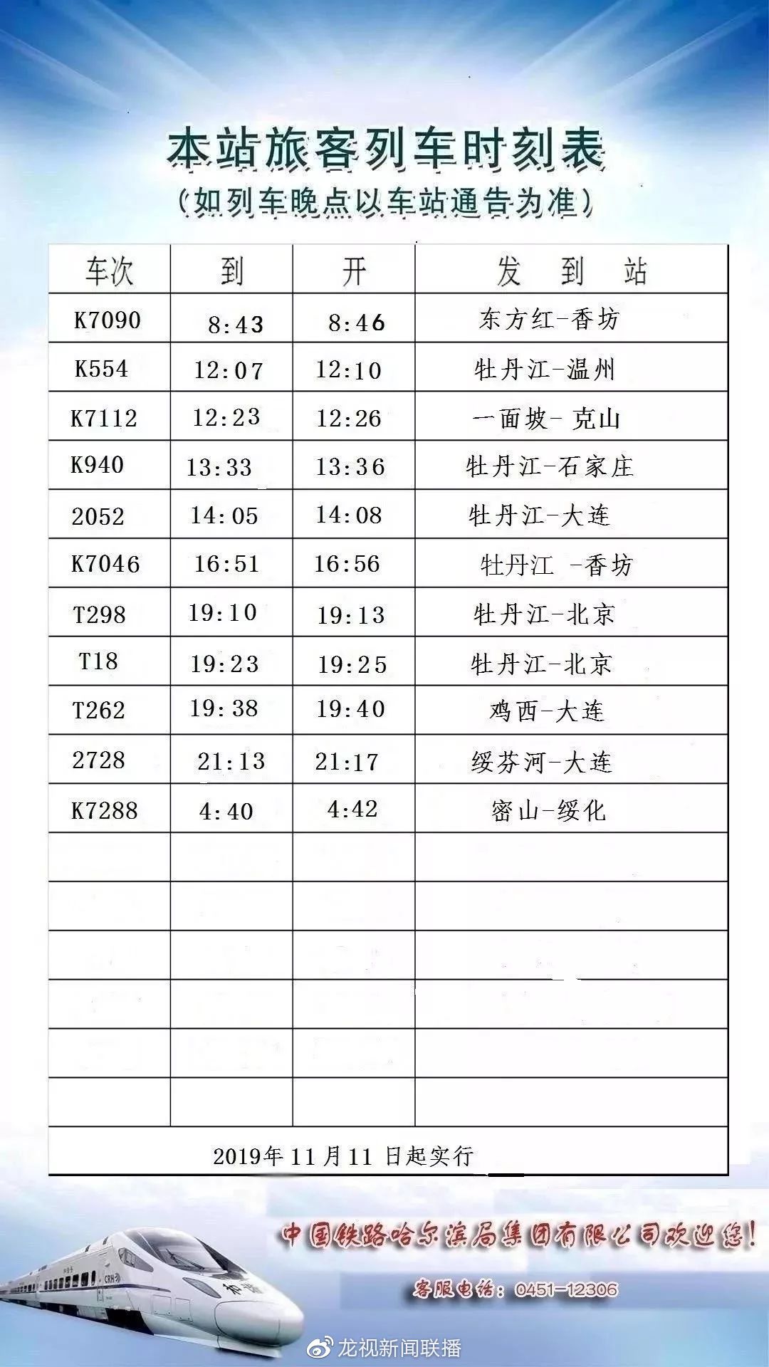 松原列车时刻表最新更新介绍